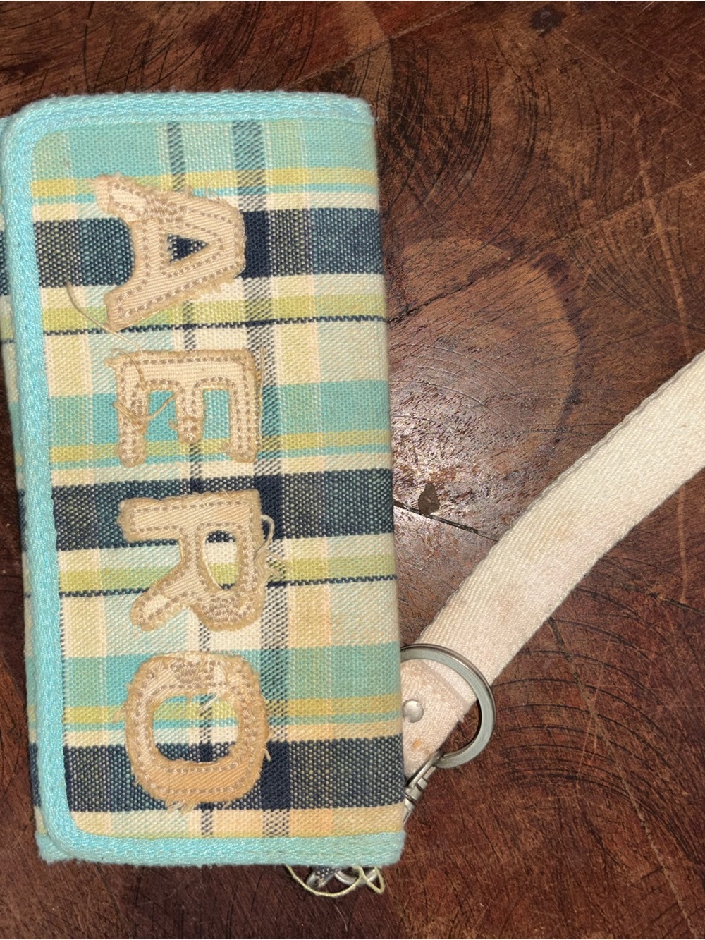 Vintage Aeropostale Plaid Aqua and Cream Wristlet